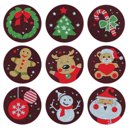 Set of 9 Brown Christmas - Diamond Painting Coaster - Coasters