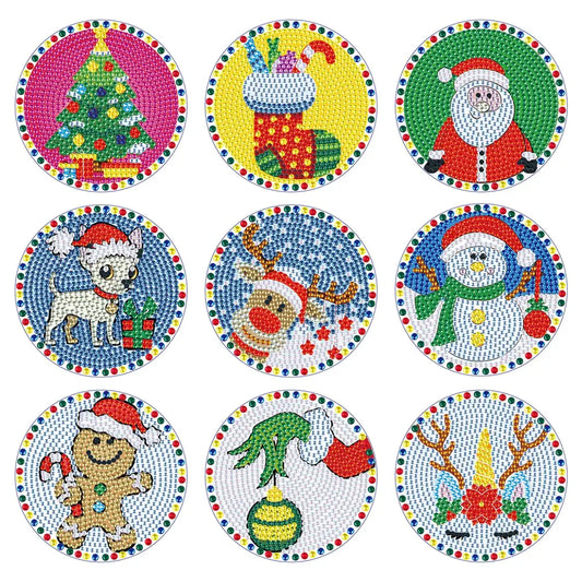 Set of 9 Christmas with Border - Diamond Painting Coaster - Coasters