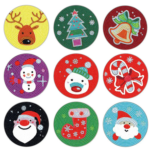 Set of 9 Cute Christmas - Diamond Painting Coaster - Coasters