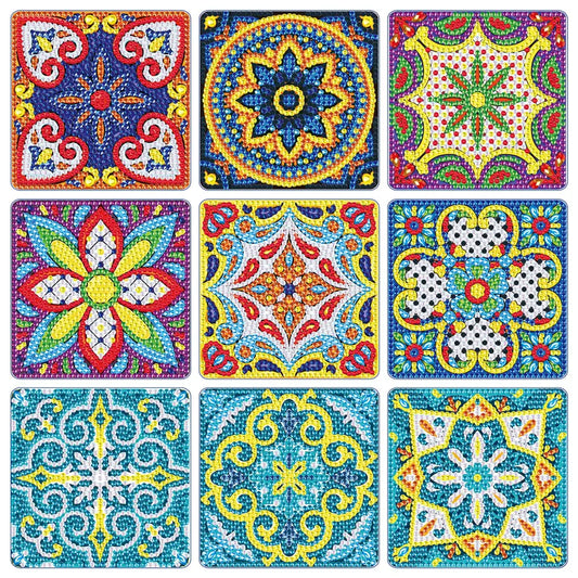 Set of 9 Square Mandala - Diamond Painting Coaster - Coasters