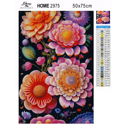 Shades of Pink and Orange Flowers - Premium Diamond Painting Kit - Diamond Painting Kit