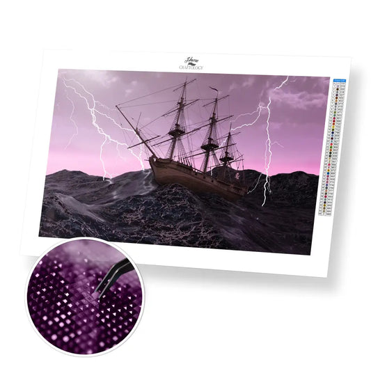 Ship with Lightning - Premium Diamond Painting Kit - 45x30cm / 18x12’’ / Square (Most Popular) - Diamond Painting Kit