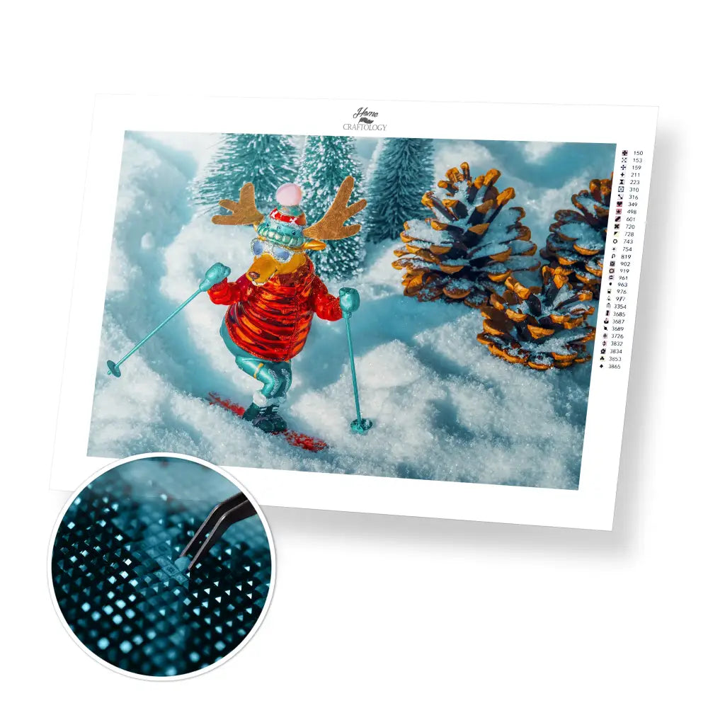 Skiing Moose - Premium Diamond Painting Kit - 45x30cm / 18x12’’ / Square (Most Popular) - Diamond Painting Kit