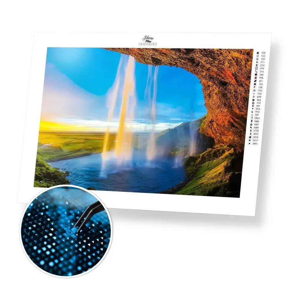 Skogafoss - Premium Diamond Painting Kit - 40x30cm / 16x12’’ / Square (Most Popular) - Diamond Painting Kit