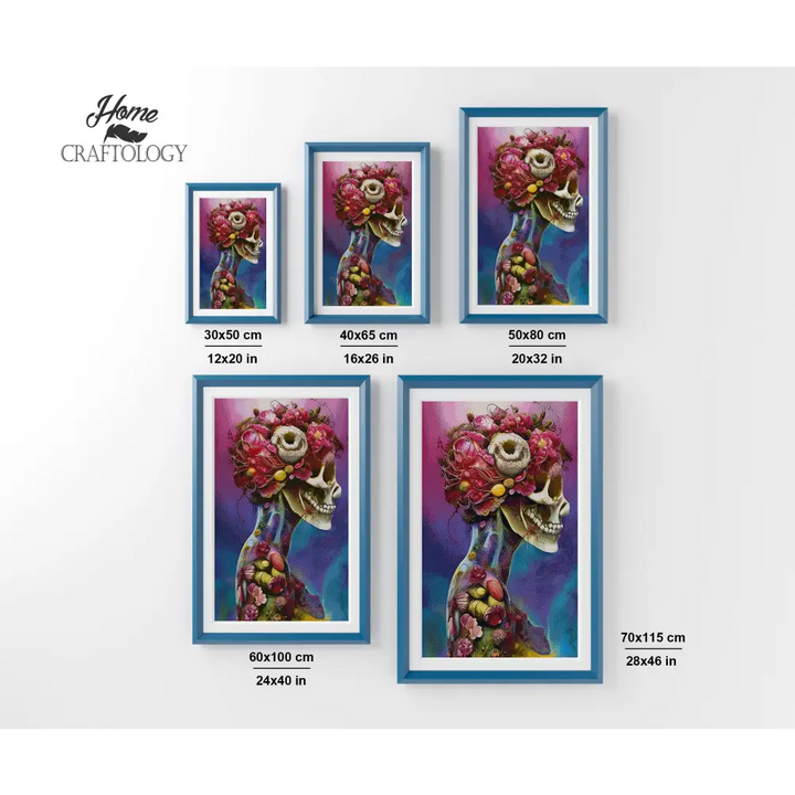 Skull with Pink Flowers - Premium Diamond Painting Kit - Diamond Painting Kit