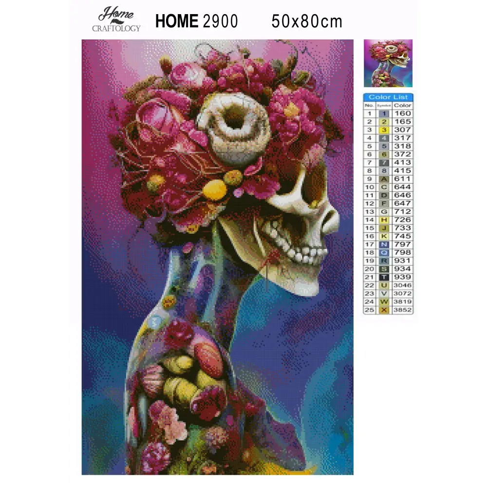 Skull with Pink Flowers - Premium Diamond Painting Kit - Diamond Painting Kit
