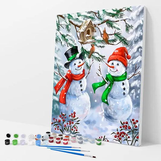 Snowmen Kit - Paint By Numbers - 30x40cm / 12x16’’ / No Frame - Paint By Numbers