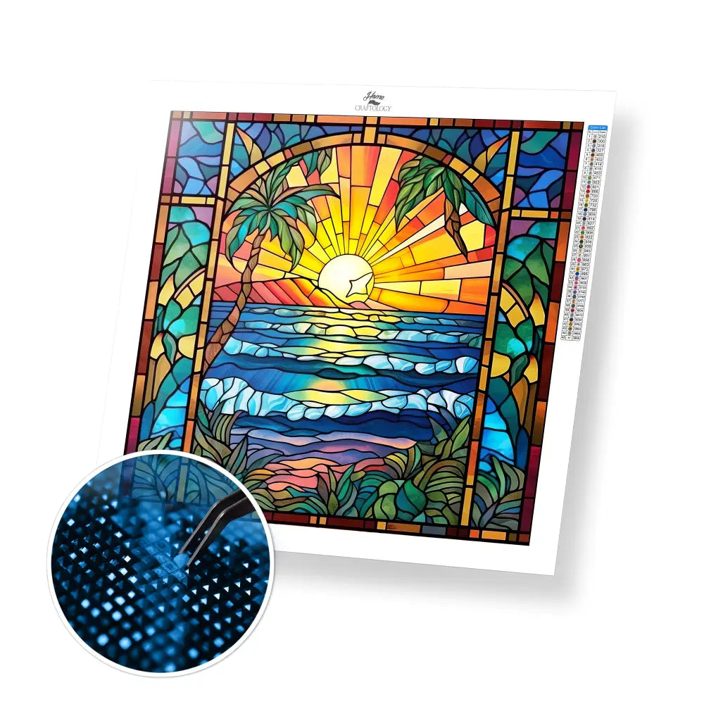 Stained Glass Beach - Exclusive Premium Diamond Painting Kit - 30x30cm / 12x12’’ / Square (Most Popular) / No Frame
