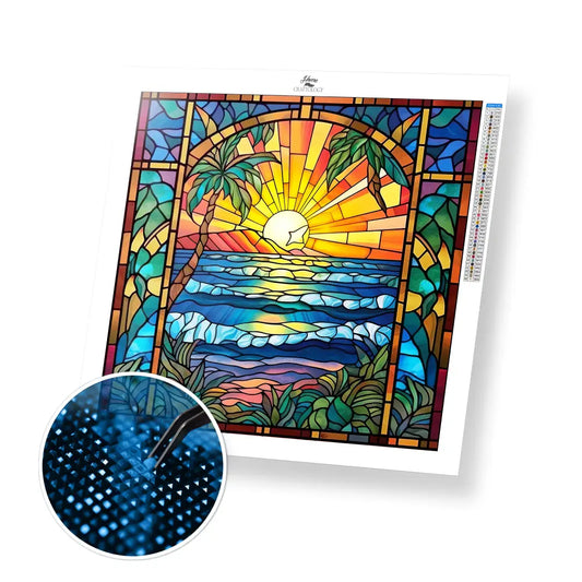 Stained Glass Beach - Exclusive Premium Diamond Painting Kit - 30x30cm / 12x12’’ / Square (Most Popular) / No Frame