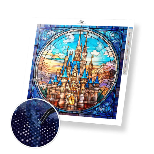 Stained Glass Castle - Exclusive Premium Diamond Painting Kit - 30x30cm / 12x12’’ / Square (Most Popular) - Diamond