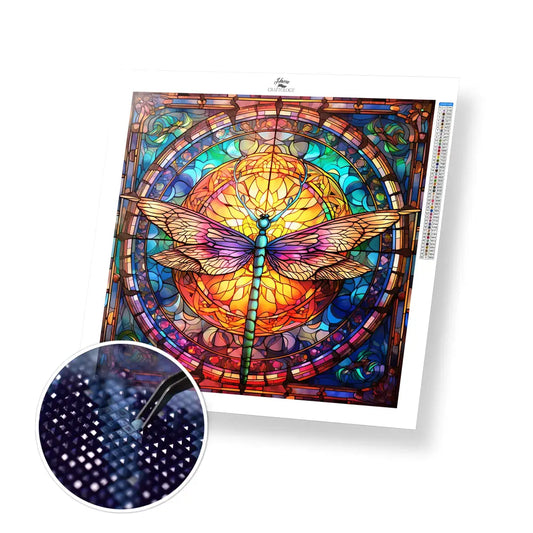 Stained Glass Colorful Dragonfly - Exclusive Premium Diamond Painting Kit - 30x30cm / 12x12’’ / Square (Most Popular)