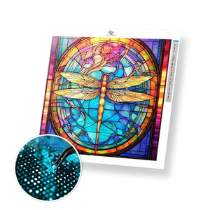 Stained Glass Dragonfly - Exclusive Premium Diamond Painting Kit - 30x30cm / 12x12’’ / Square (Most Popular) - Diamond