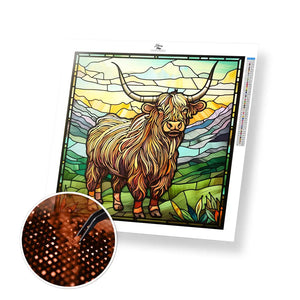 Stained Glass Highland Cow - Exclusive Premium Diamond Painting Kit - 20x20cm / 8x8’’ / Square (Most Popular) - Diamond
