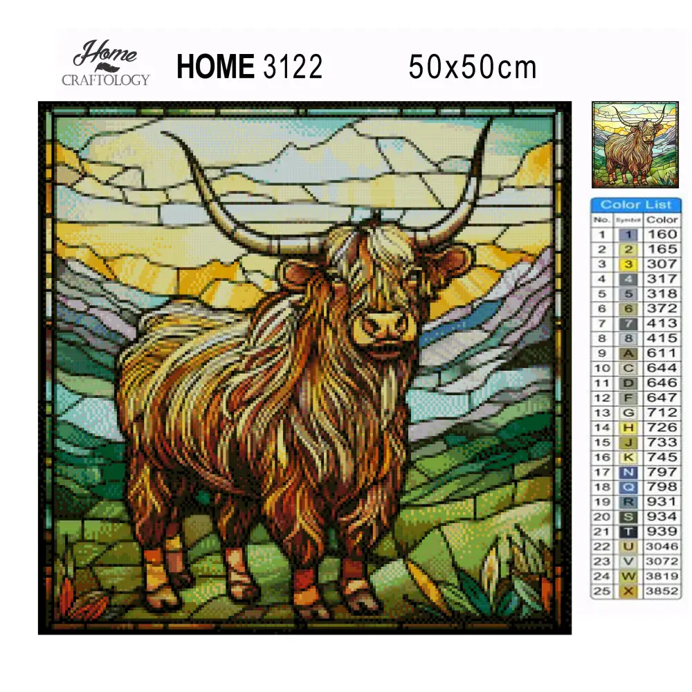 Stained Glass Highland Cow - Exclusive Premium Diamond Painting Kit - Diamond Painting Kit