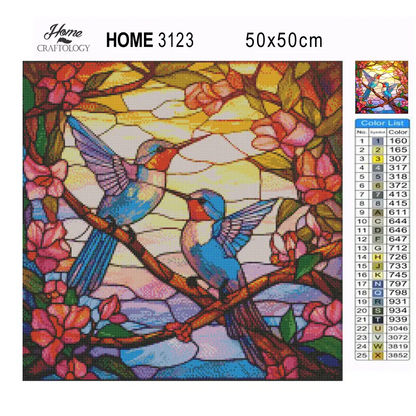Stained Glass Hummingbirds on Branch - Exclusive Premium Diamond Painting Kit - Diamond Painting Kit