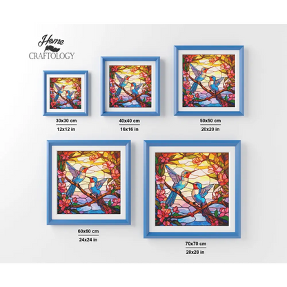 Stained Glass Hummingbirds on Branch - Exclusive Premium Diamond Painting Kit - Diamond Painting Kit
