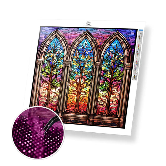 Stained Glass Trees - Exclusive Premium Diamond Painting Kit - 30x30cm / 12x12’’ / Square (Most Popular) - Diamond