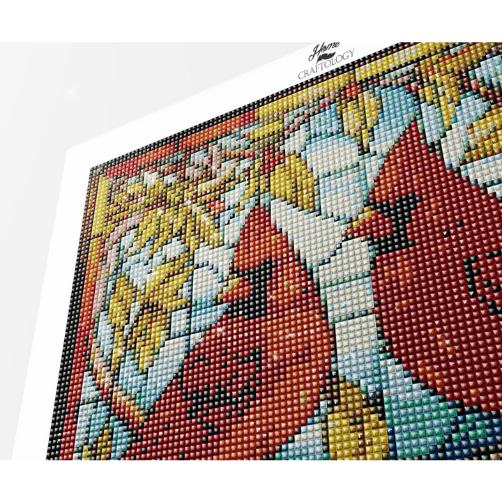 Stained Glass Two Red Cardinals - Exclusive Premium Diamond Painting Kit - Diamond Painting Kit