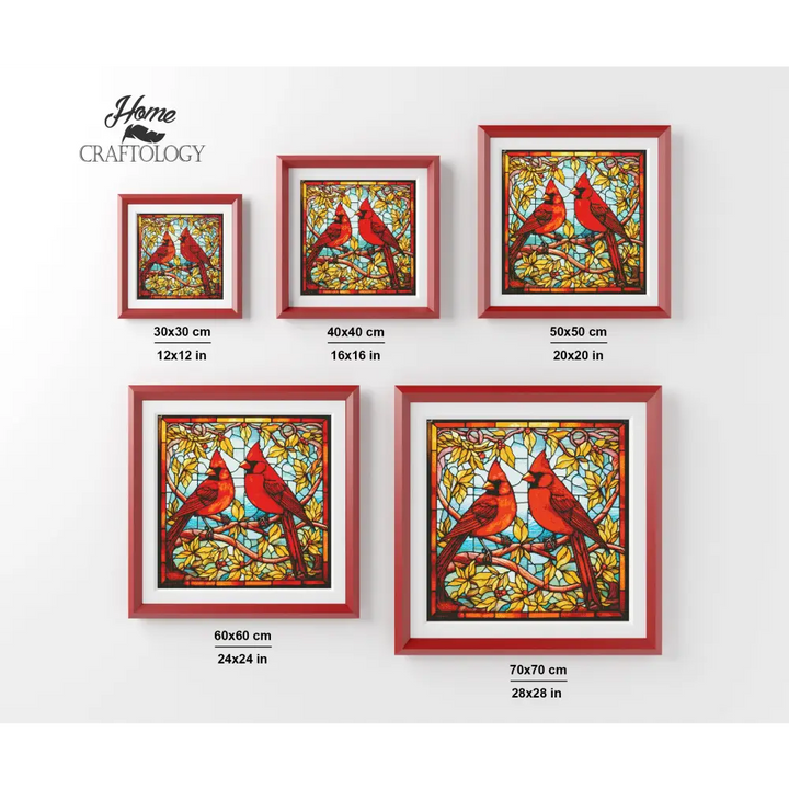 Stained Glass Two Red Cardinals - Exclusive Premium Diamond Painting Kit - Diamond Painting Kit
