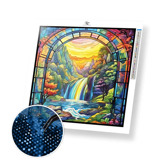 Stained Glass Waterfalls - Exclusive Premium Diamond Painting Kit - 30x30cm / 12x12’’ / Square (Most Popular) - Diamond