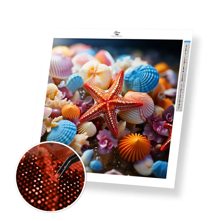 Starfish and Shells - Exclusive Premium Diamond Painting Kit - 30x30cm / 12x12’’ / Square (Most Popular) / No Frame