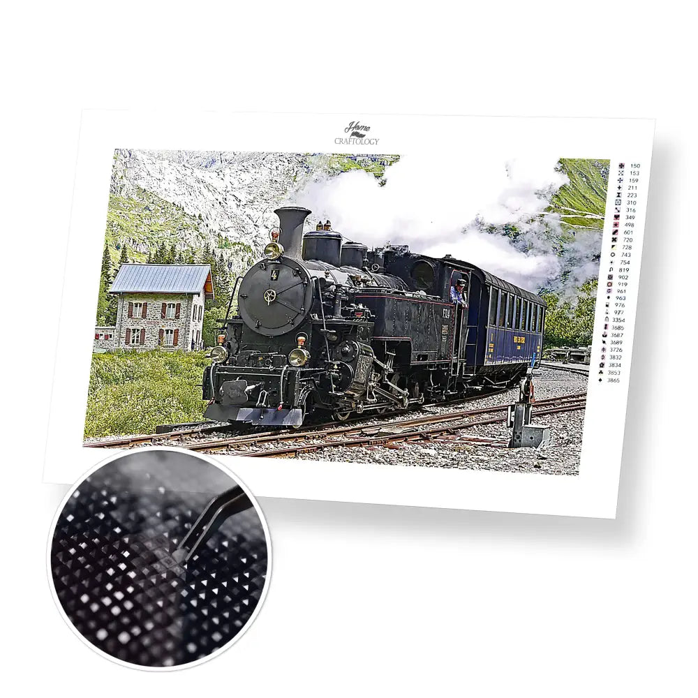 Steam Train in Furka - Premium Diamond Painting Kit - 45x30cm / 18x12’’ / Square (Most Popular) - Diamond Painting Kit