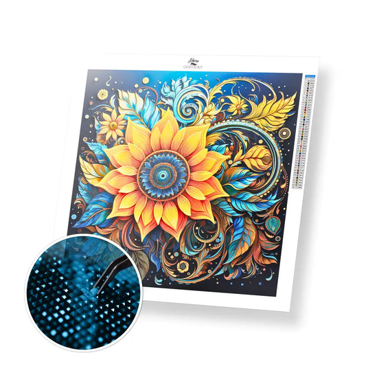 Sunflowers and Leaves - Exclusive Premium Diamond Painting Kit - 30x30cm / 12x12’’ / Square (Most Popular) / No Frame