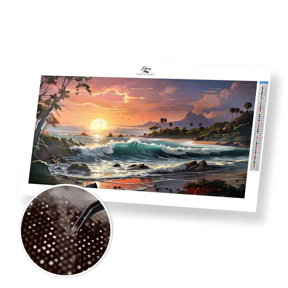 Sunset by the Beach - Exclusive Premium Diamond Painting Kit - 55x30cm / 22x12’’ / Square (Most Popular) - Diamond