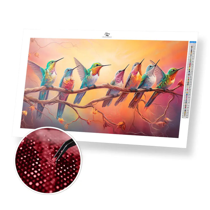 The Hummingbirds - Premium Diamond Painting Kit - 55x30cm / 22x12’’ / Square (Most Popular) - Diamond Painting Kit
