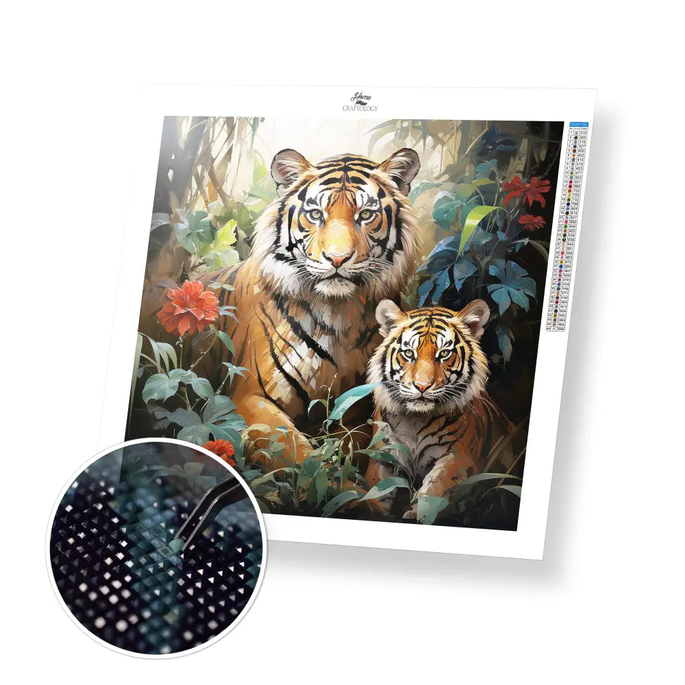 Tigers in the Forest - Exclusive Premium Diamond Painting Kit - 30x30cm / 12x12’’ / Square (Most Popular) - Diamond