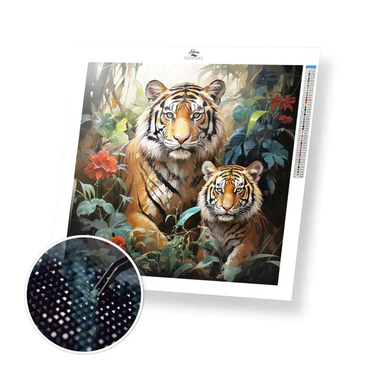 Tigers in the Forest - Exclusive Premium Diamond Painting Kit - 30x30cm / 12x12’’ / Square (Most Popular) - Diamond