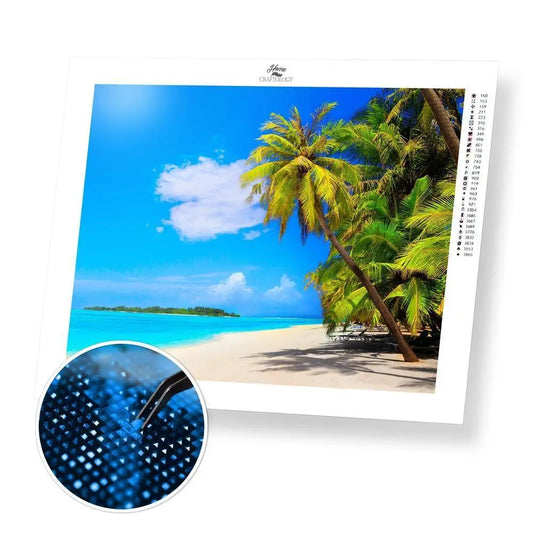 Tropical Beach - Exclusive Premium Diamond Painting Kit - 25x20cm / 10x8’’ / Square (Most Popular) - Diamond Painting