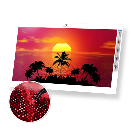 Tropical Island Sunset - Premium Diamond Painting Kit - 55x30cm / 22x12’’ / Square (Most Popular) - Diamond Painting Kit