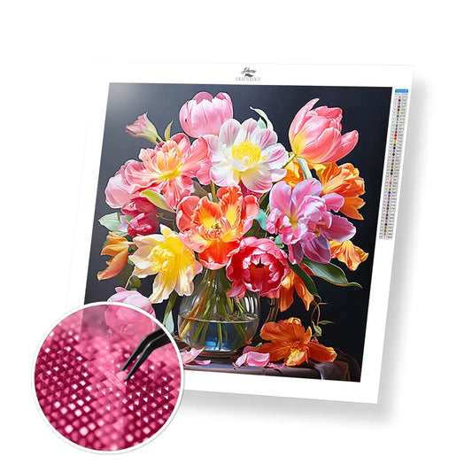 Tulips in a Vase - Exclusive Premium Diamond Painting Kit - 30x30cm / 12x12’’ / Square (Most Popular) / No Frame