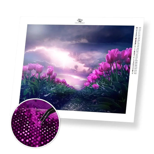Tulips in the Storm - Exclusive Premium Diamond Painting Kit - 25x20cm / 10x8’’ / Square (Most Popular) - Diamond