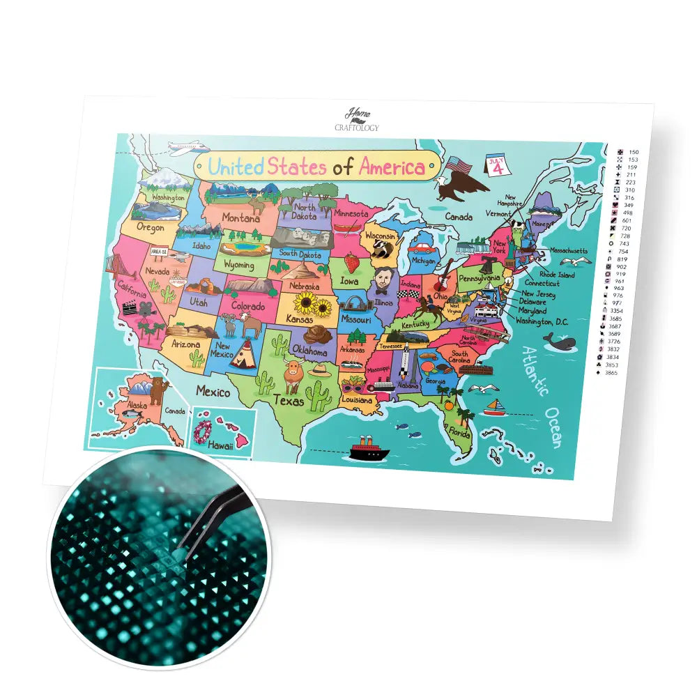 US Map - Premium Diamond Painting Kit - 45x30cm / 18x12’’ / Square (Most Popular) - Diamond Painting Kit