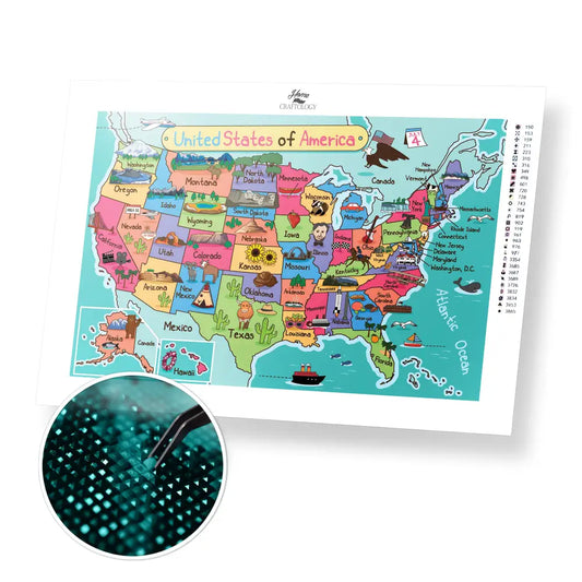 US Map - Premium Diamond Painting Kit - 45x30cm / 18x12’’ / Square (Most Popular) - Diamond Painting Kit