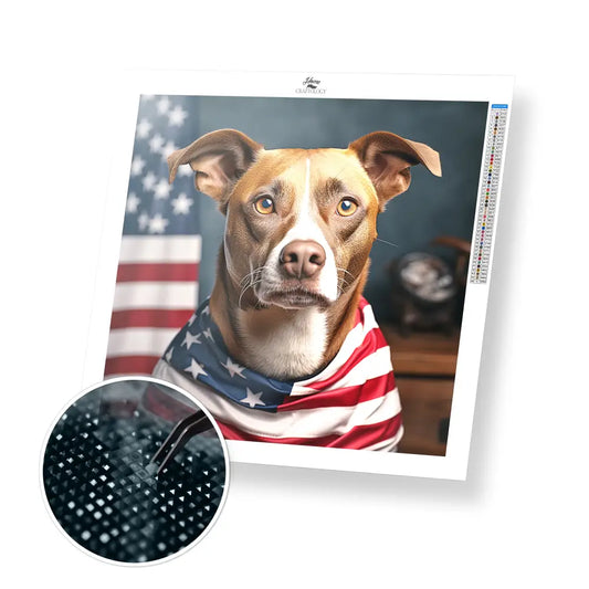 USA Dog - Exclusive Premium Diamond Painting Kit - 20x20cm / 8x8’’ / Square (Most Popular) - Diamond Painting Kit