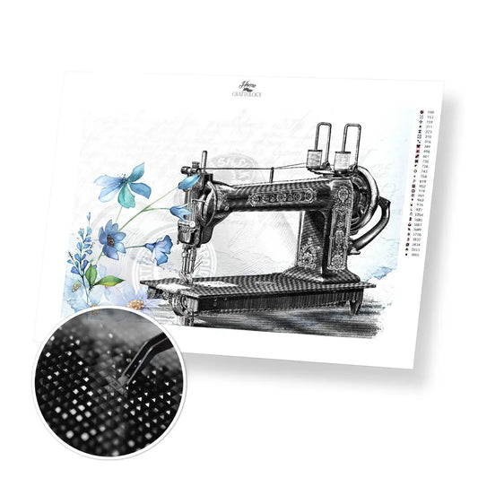 Vintage Sewing Machine - Premium Diamond Painting Kit - 45x30cm / 18x12’’ / Square (Most Popular) - Diamond Painting Kit