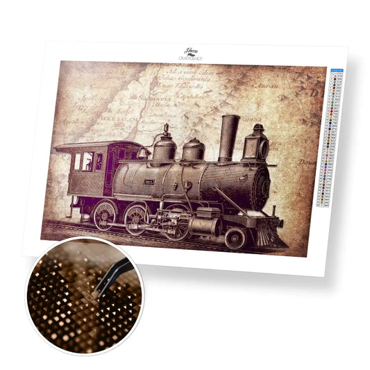 Vintage Train - Premium Diamond Painting Kit - 45x30cm / 18x12’’ / Square (Most Popular) - Diamond Painting Kit