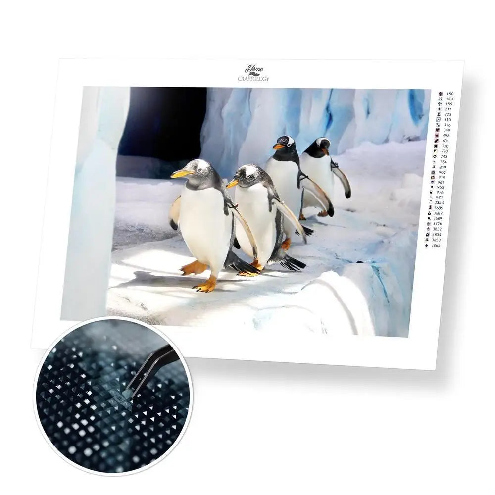 Walking Penguins - Premium Diamond Painting Kit - 40x30cm / 16x12’’ / Square (Most Popular) - Diamond Painting Kit