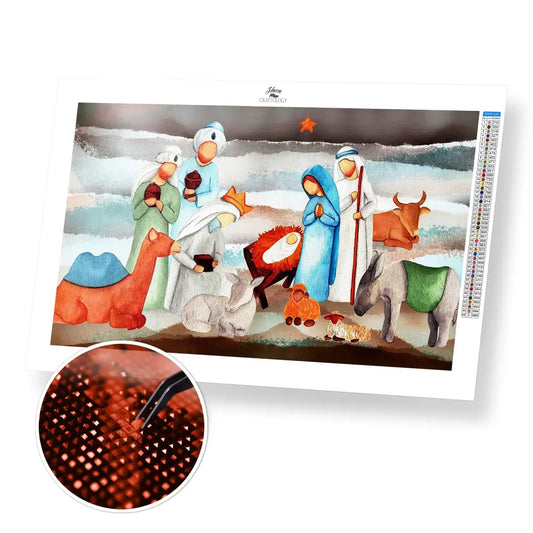 Watercolor Nativity - Premium Diamond Painting Kit - 50x30cm / 20x12’’ / Square (Most Popular) - Diamond Painting Kit