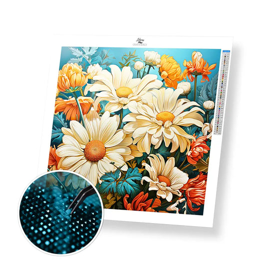 White Daisy - Exclusive Premium Diamond Painting Kit - 30x30cm / 12x12’’ / Square (Most Popular) / No Frame - Diamond