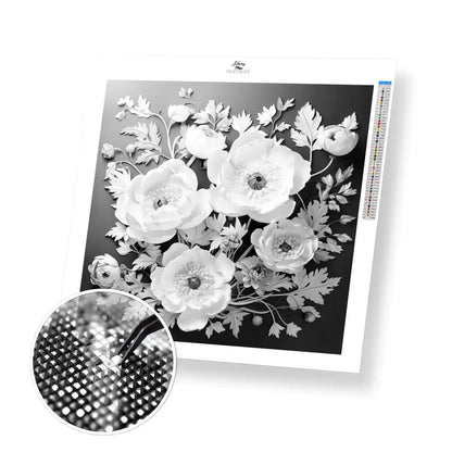 White Flowers - Exclusive Premium Diamond Painting Kit - 20x20cm / 8x8’’ / Square (Most Popular) - Diamond Painting Kit
