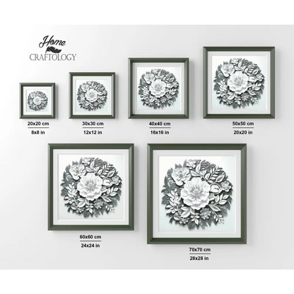 White Flowers with Leaves - Exclusive Premium Diamond Painting Kit - Diamond Painting Kit