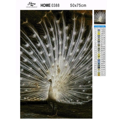 White Peacock with Open Feathers - Premium Diamond Painting Kit - Diamond Painting Kit