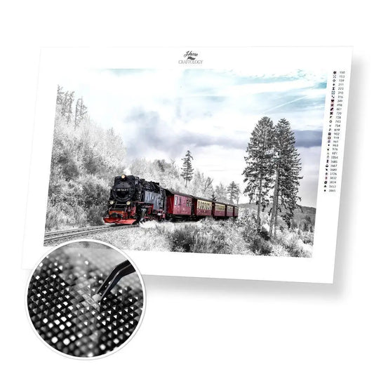 Winter Train - Premium Diamond Painting Kit - 45x30cm / 18x12’’ / Square (Most Popular) - Diamond Painting Kit