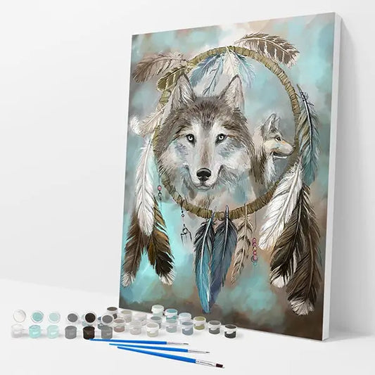 Wolf Dream Catcher Kit - Paint By Numbers - 30x40cm / 12x16’’ / No Frame - Paint By Numbers