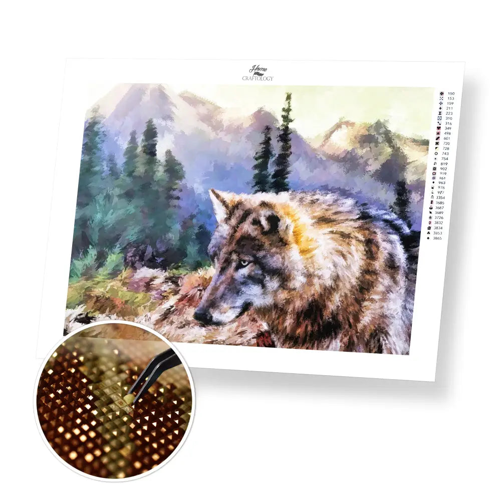 Wolf in the Mountain - Premium Diamond Painting Kit - 40x30cm / 16x12’’ / Square (Most Popular) - Diamond Painting Kit
