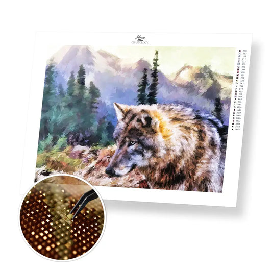 Wolf in the Mountain - Premium Diamond Painting Kit - 40x30cm / 16x12’’ / Square (Most Popular) - Diamond Painting Kit